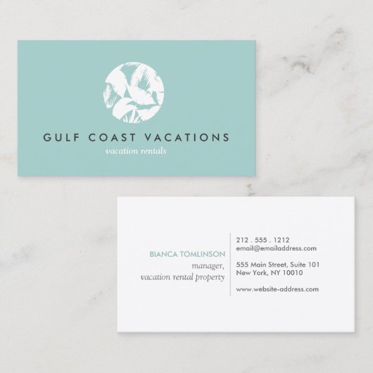 Tropical Leaves Logo op Aqua voor vakantieverhuur Visitekaartje (Voorkant / Achterkant)