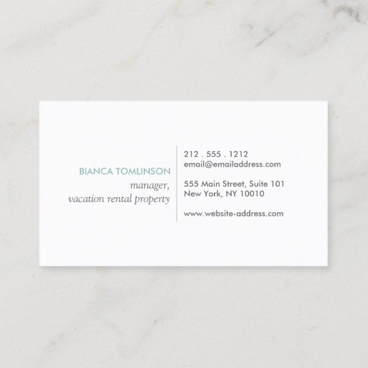 Tropical Leaves Logo op Aqua voor vakantieverhuur Visitekaartje (Achterkant)