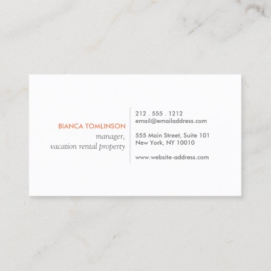 Tropical Leaves Logo op Sinaasappel voor vakantiev Visitekaartje (Achterkant)