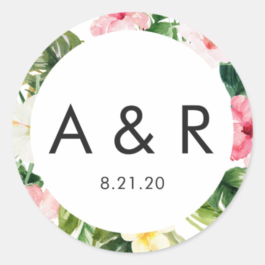 Tropical Leaves Monogram Bedankt voor uw Sticker (Voorkant)