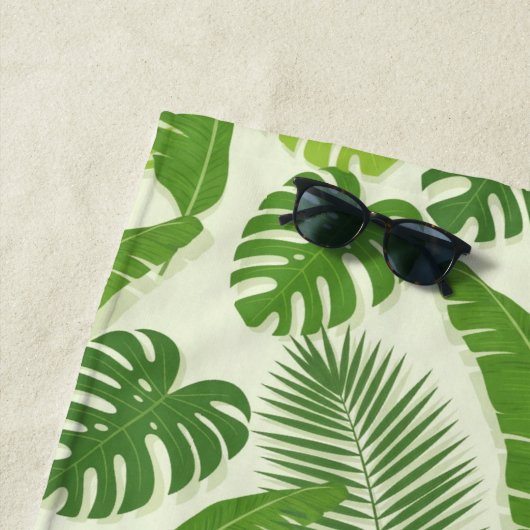 Tropical Leaves & Monstera Seamless Pattern Strandlaken (In situ)