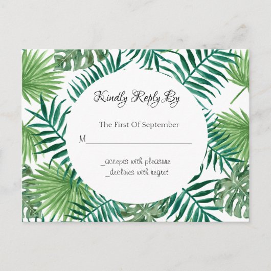 Tropical Leaves Palm Wedding RSVP-Briefkaart Uitnodiging Briefkaart (Voorkant)