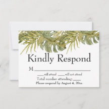 Tropical Leaves Palm Wedding RSVP-Kaart