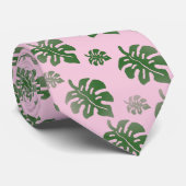 Tropical Leaves Pattern Green on Pink  Stropdas (Opgerold)