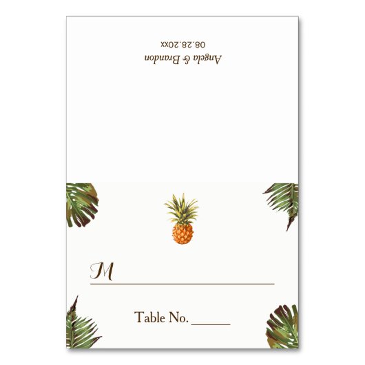 Tropical Leaves Pineapple Wedding Place Escort Kaart (Voorkant)