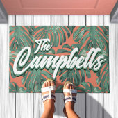 Tropical Leaves Script Groene familienaam Doormat Deurmat