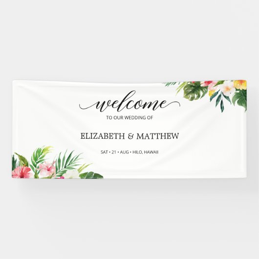 Tropical Leaves Script Wedding Welkom Spandoek (Horizontaal)