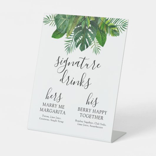 Tropical Leaves Signature Drink Sign Reclamebord Met Voetstuk (Voorkant)