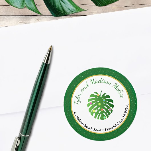 Tropical Leaves Vakantieverlichting Leuk retouradr Ronde Sticker