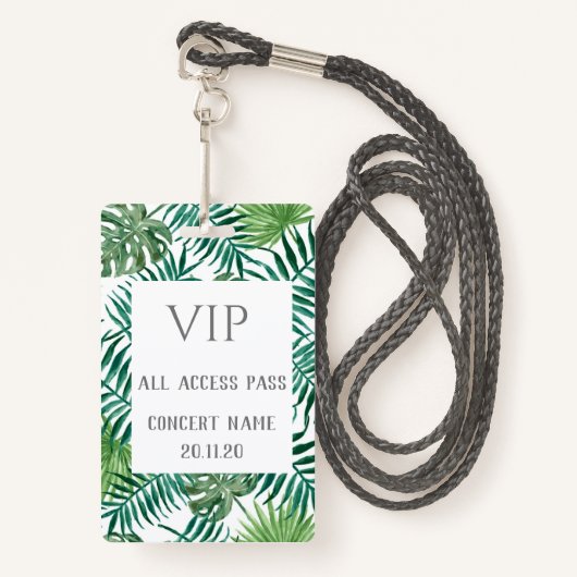 Tropical Leaves VIP All Access Pass Concert Badge (Voorkant met draagriem)