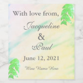 Tropical Leaves Waterverf Bruiloft Dank u Wijn Etiket (Enkel label)