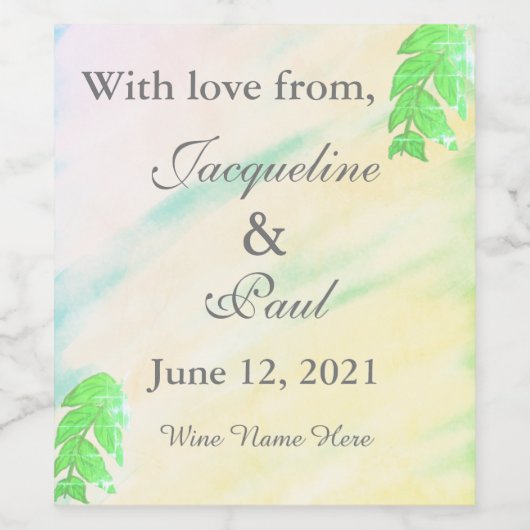 Tropical Leaves Waterverf Bruiloft Dank u Wijn Etiket (Enkel label)