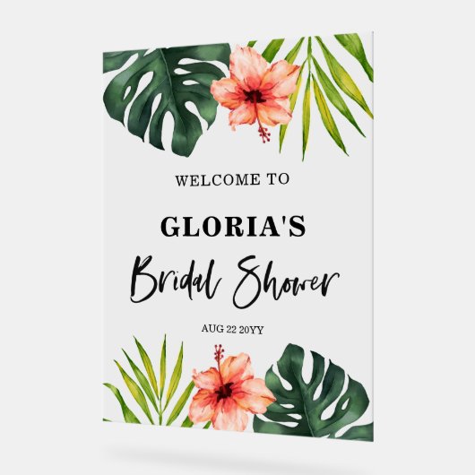 Tropical Leaves Wedding  Welcome  Acryl Bord (Hoek)
