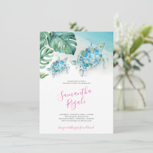 Tropical Leaves Zee Turtle Verjaardagsfeest (Staand voorkant)