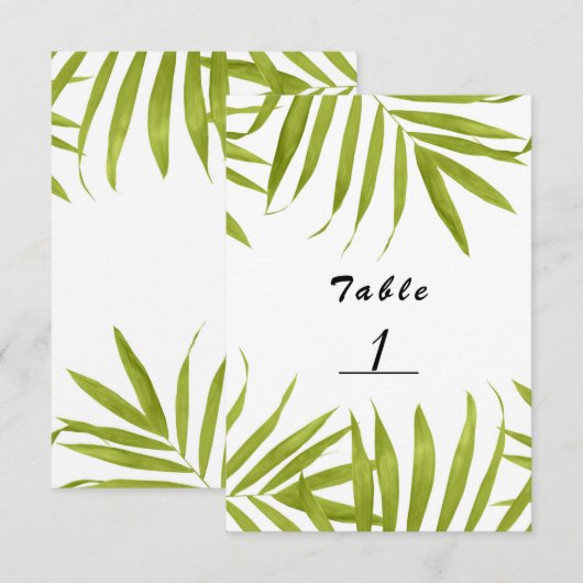 Tropical Leaves Zomer Trouwtafel Nummer Kaart (Voorkant / Achterkant)