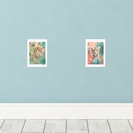 Tropical Leopard & Cheetah Wall Art Print Set | (Houten vloer)