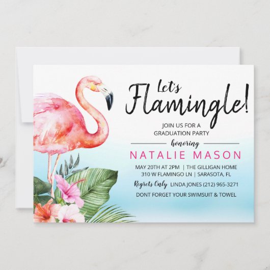 Tropical Let's Flamingle Afstuderen Invitation Kaart (Voorkant)