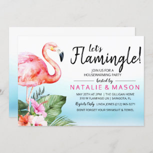 Tropical Let's Flamingle Housewarming Uitnodiging