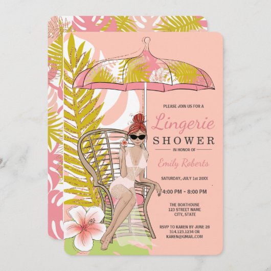 Tropical Lingerie Shower Redhead Bride Kaart (Voorkant / Achterkant)