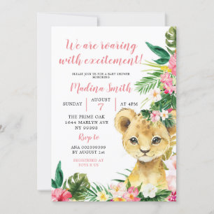 Tropical Lion Cub Meisje Baby shower Uitnodiging