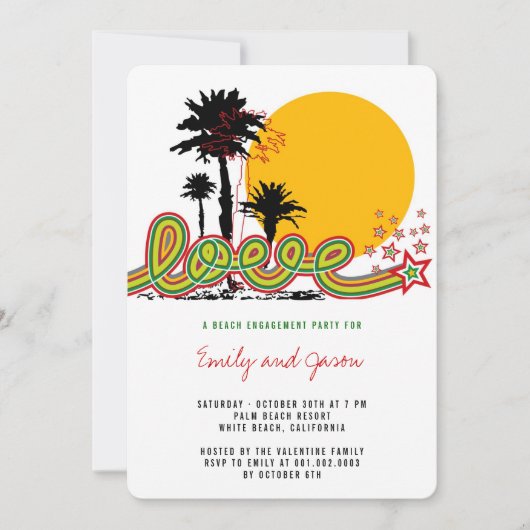 Tropical Love Palm Trees Engagement Party Uitnodig Kaart (Voorkant)