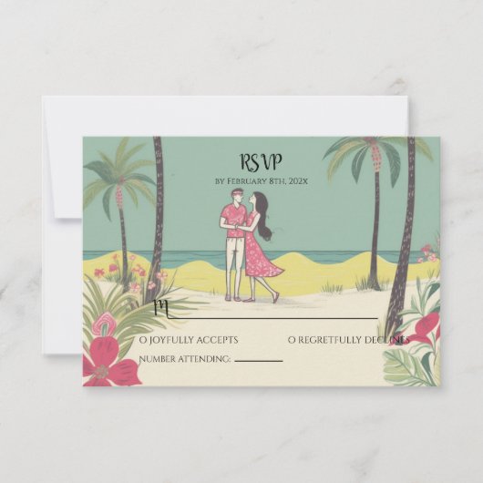Tropical Love Story Zomer Bruiloft RSVP Notitiekaartje (Voorkant)