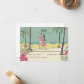 Tropical Love Story Zomer Bruiloft RSVP Notitiekaartje (Voorkant / Achterkant in situ)