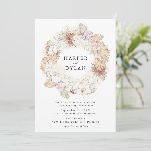 Tropical Love Waterverf Bloemenkrans bruiloft Kaart (Staand voorkant)