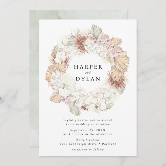 Tropical Love Waterverf Bloemenkrans bruiloft Kaart (Voorkant / Achterkant)