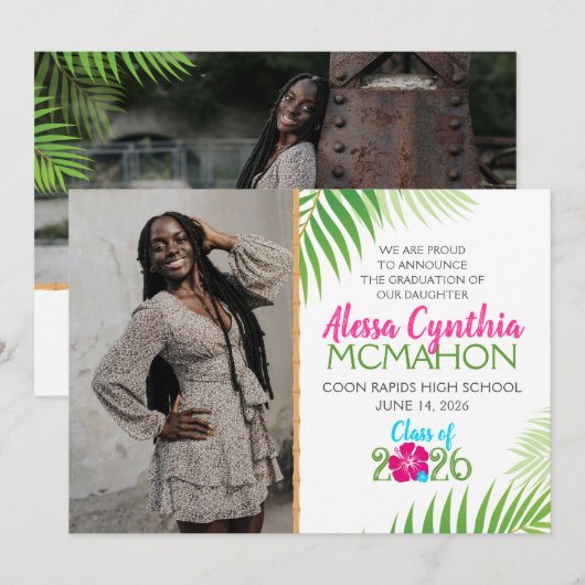 Tropical Luau Afstuderen 2 Foto aankondiging (Voorkant / Achterkant)