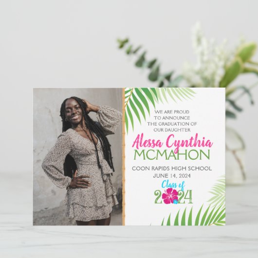 Tropical Luau Afstuderen 2 Foto aankondiging (Staand voorkant)