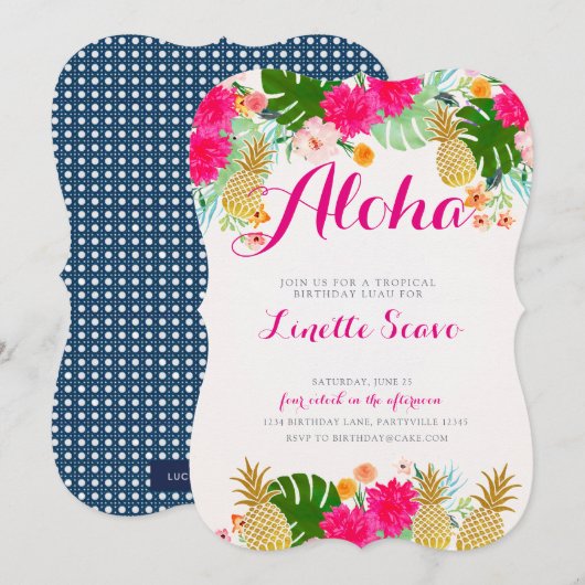 Tropical Luau Birthday Invitation Kaart (Voorkant / Achterkant)