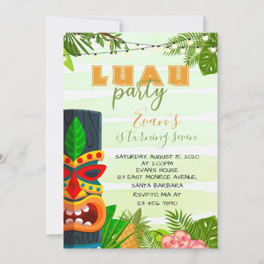 Tropical Luau Birthday Invitation Kaart (Voorkant)