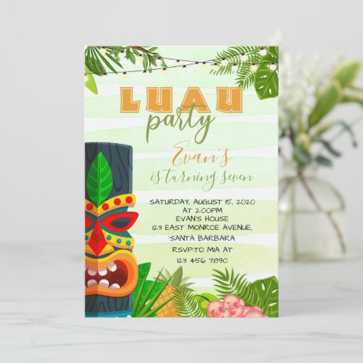 Tropical Luau Birthday Invitation Kaart (Staand voorkant)