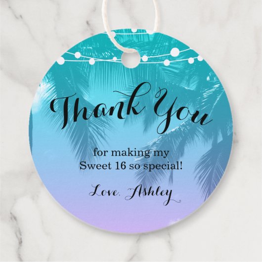 Tropical Luau Blauwgroen roze zoet 16 Dank u Bedankjes Labels (Achterkant)