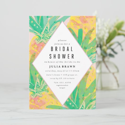 TROPICAL LUAU bridal doudaal uitnodiging (Staand voorkant)