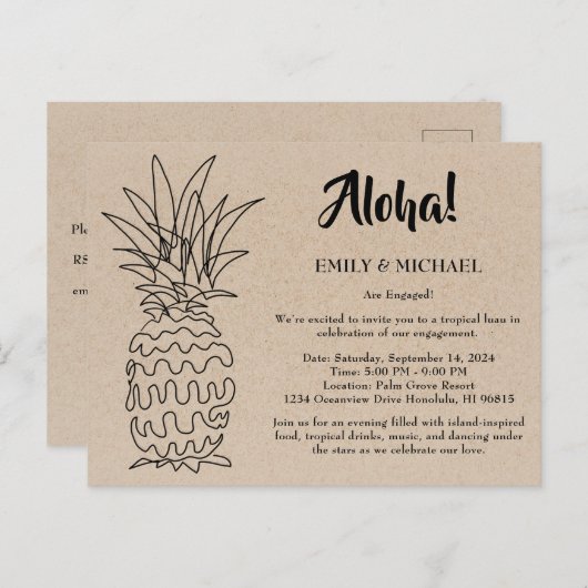 Tropical Luau Engagement Party Uitnodiging Briefkaart (Voorkant / Achterkant)