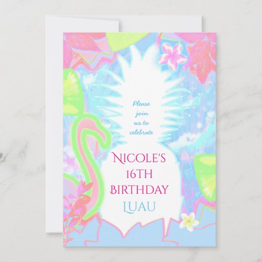 Tropical Luau Fun Kleur Ananas Party Uitnodiging (Voorkant)