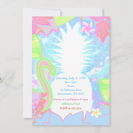 Tropical Luau Fun Kleur Ananas Party Uitnodiging (Achterkant)