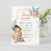 Tropical Luau Pineapple Girl Baby shower Kaart (Staand voorkant)