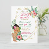 Tropical Luau Pineapple Girl Baby shower Kaart (Staand voorkant)