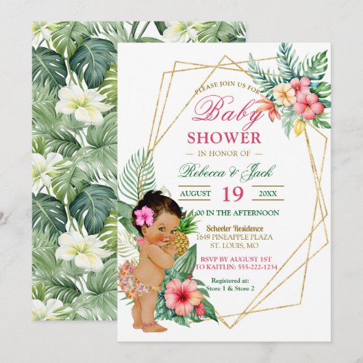 Tropical Luau Pineapple Girl Baby shower Kaart (Voorkant / Achterkant)