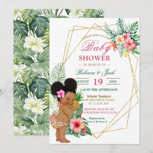 Tropical Luau Pineapple Girl Baby shower Kaart (Voorkant / Achterkant)