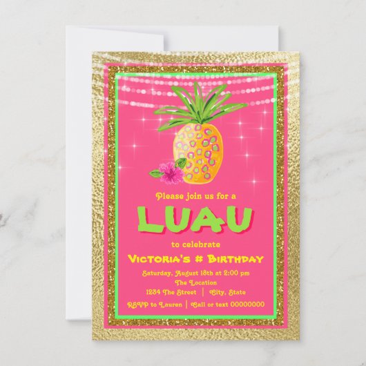 Tropical Luau uitnodiging voor verjaardagsfeestje (Voorkant)
