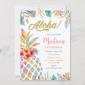 Tropical Luau Waterverf Ananas Verjaardag Kaart (Voorkant)