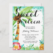 Tropical Luau Waterverf Faux Glitter Sweet 16 Kaart (Voorkant)