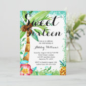 Tropical Luau Waterverf Faux Glitter Sweet 16 Kaart (Staand voorkant)