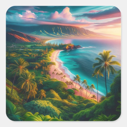 Tropical Maui Island Paradise Vierkante Sticker (Voorkant)