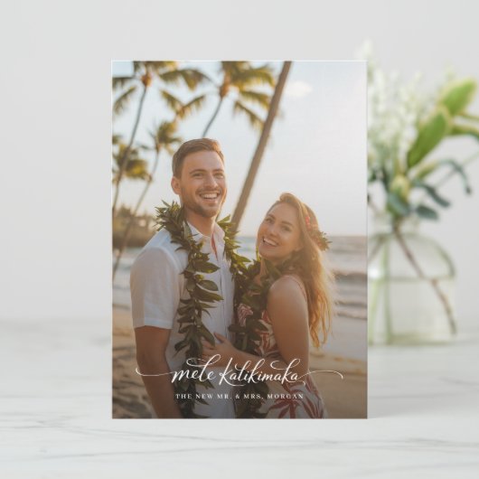  Tropical Mele Kalikimaka Newlywed Beach Photo Feestdagenkaart (Staand voorkant)