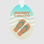 Tropical Merry Christmas Beach Waves Teenslippers Ornament (voorkant)
